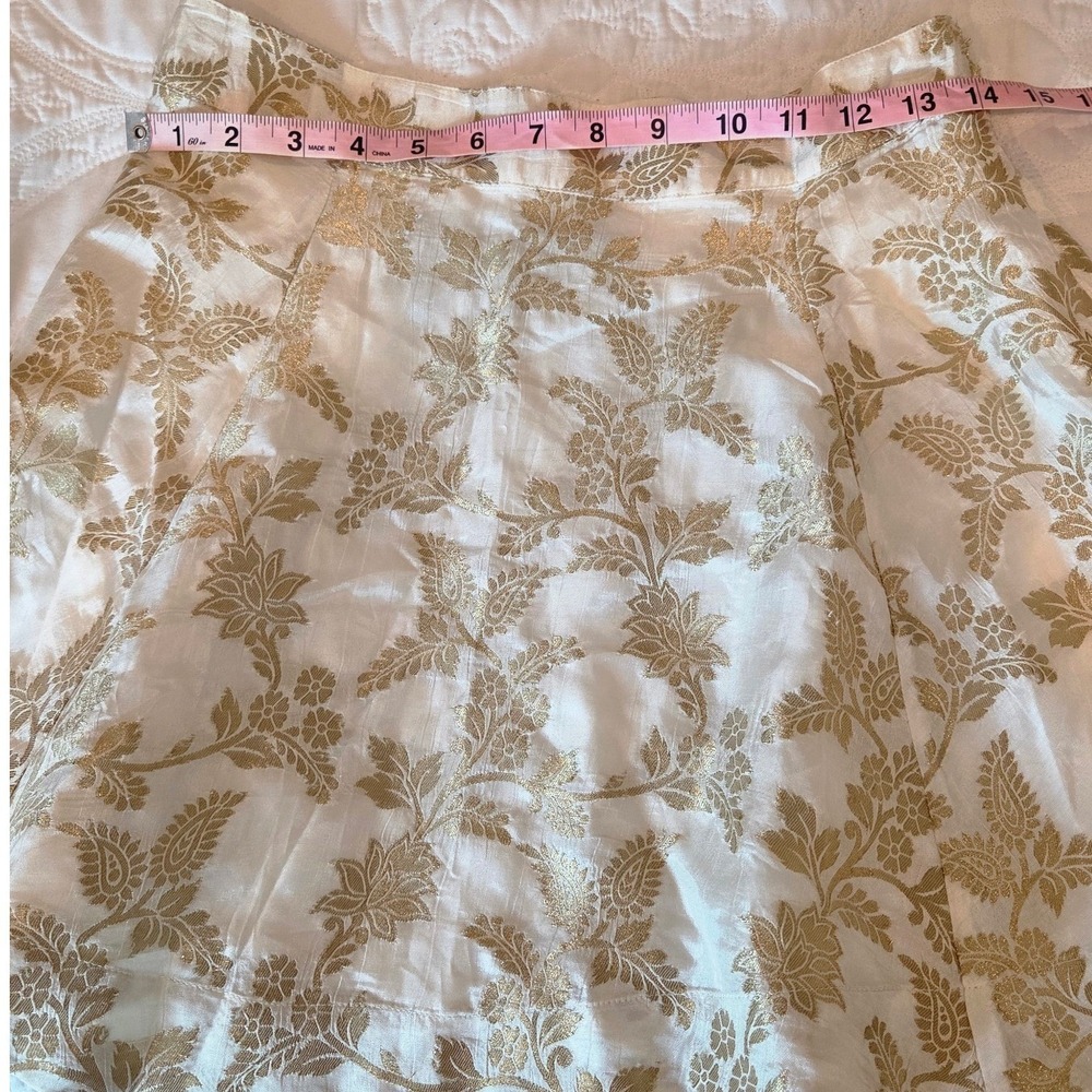 by TiMo White Gold Metallic Floral Brocade Mini Skirt Womens Size S Luxe Elegant - Picture 8 of 13